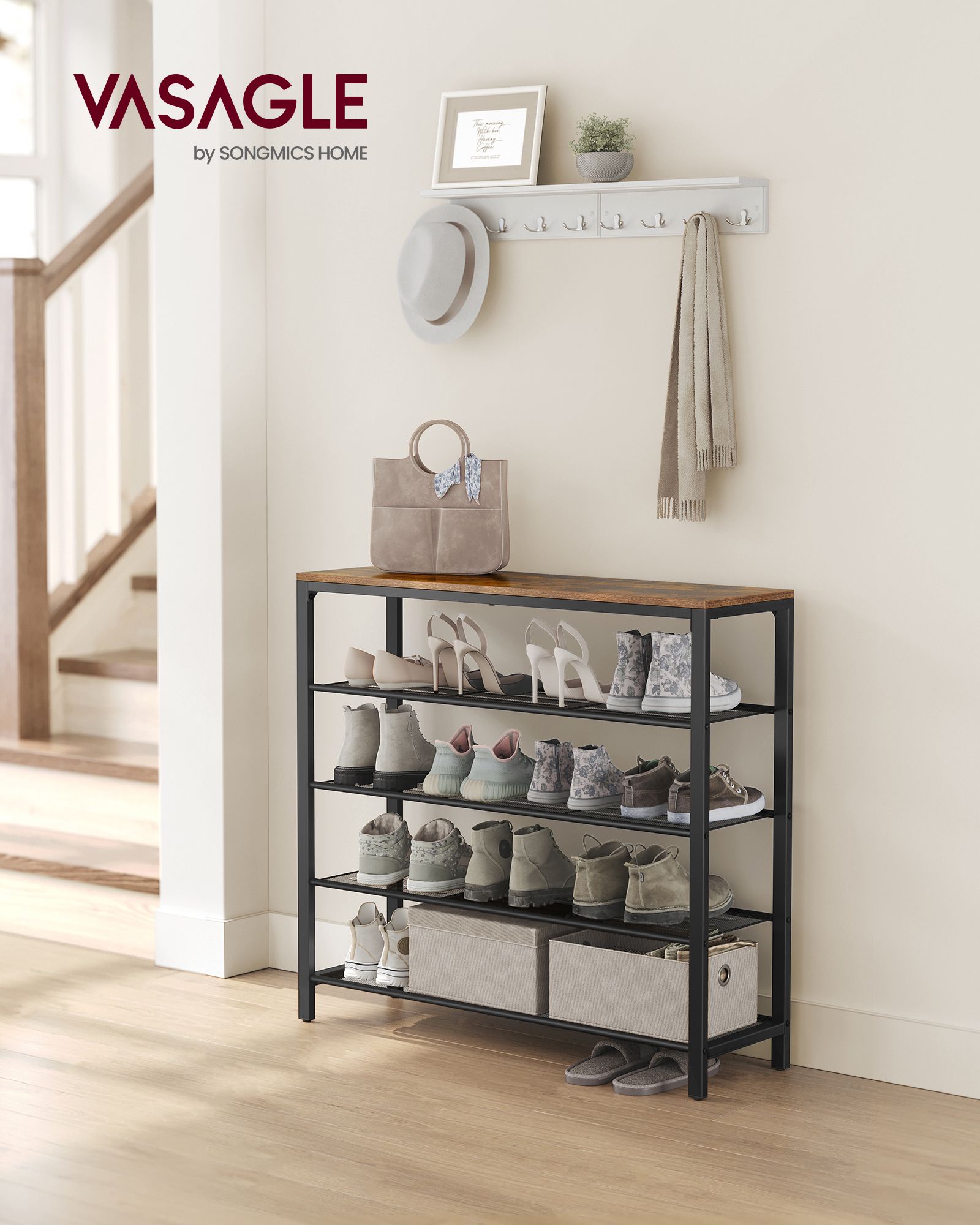 Avlastningsbord för hallen med 4 näthyllor – skohylla, 100 × 30 × 92,5 cm