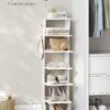 Vit skohylla i trä med 7 nivåer, 2 krokar, 30 × 26,4 × 110,4 cm