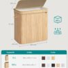 Bambu tvättkorg med lock, 150 L, ek, tvättbar påse med bärhandtag
