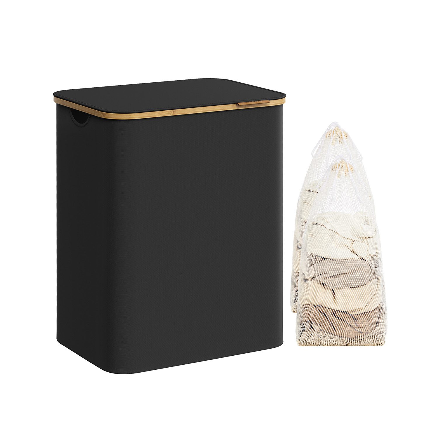 Dubbel tvättkorg med lock 130 L – svart