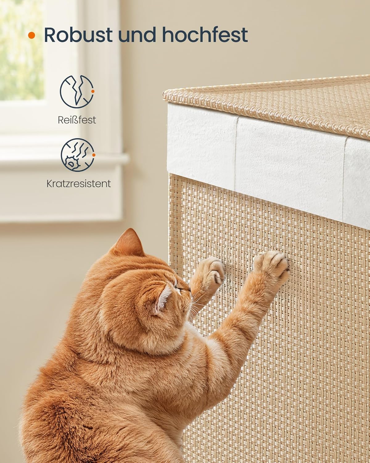 Tvättkorg 100 L med 2 fack, avtagbar tvättpåse och hjul – natur/beige