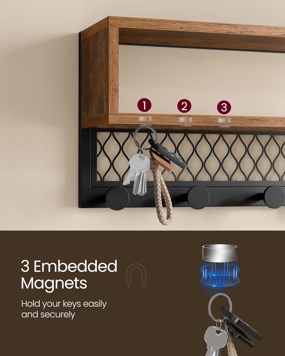 Hallmöbel set i vintage brun – Hatthylla med klädhängare och sittbänk