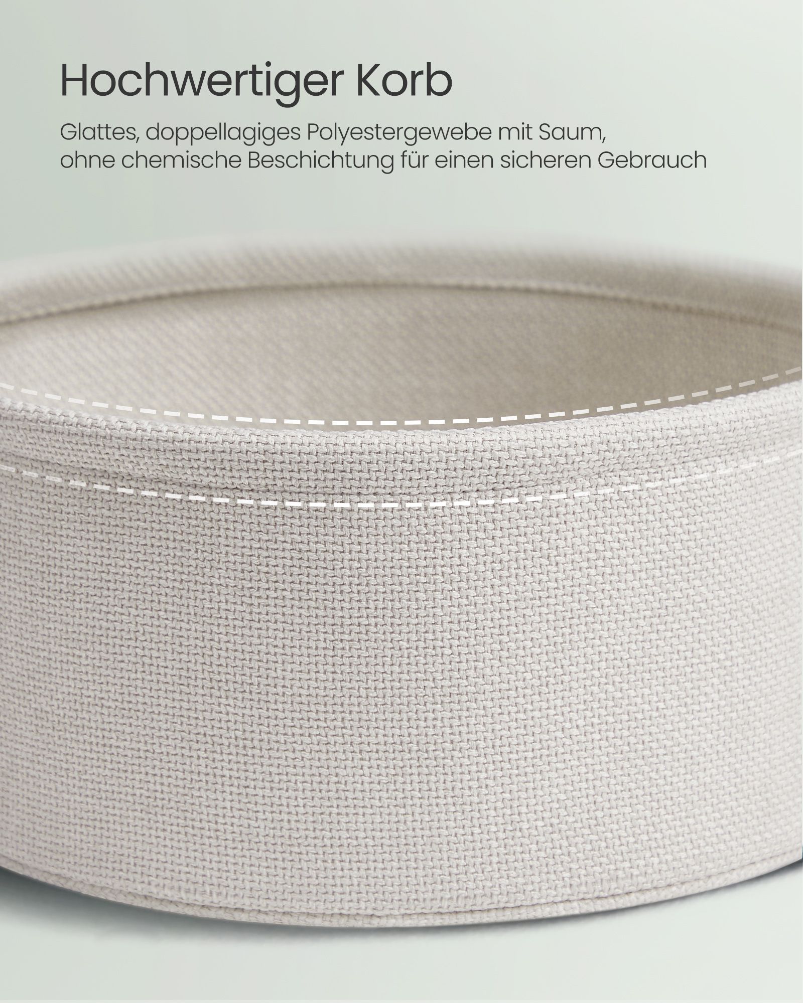 Rundt soffbord med förvaringskorg i tyg, 50 cm, grön/krämvit