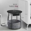Runt nattduksbord/sidobord med eluttag, USB-laddare och tygkorg – 45 cm, svart/grå