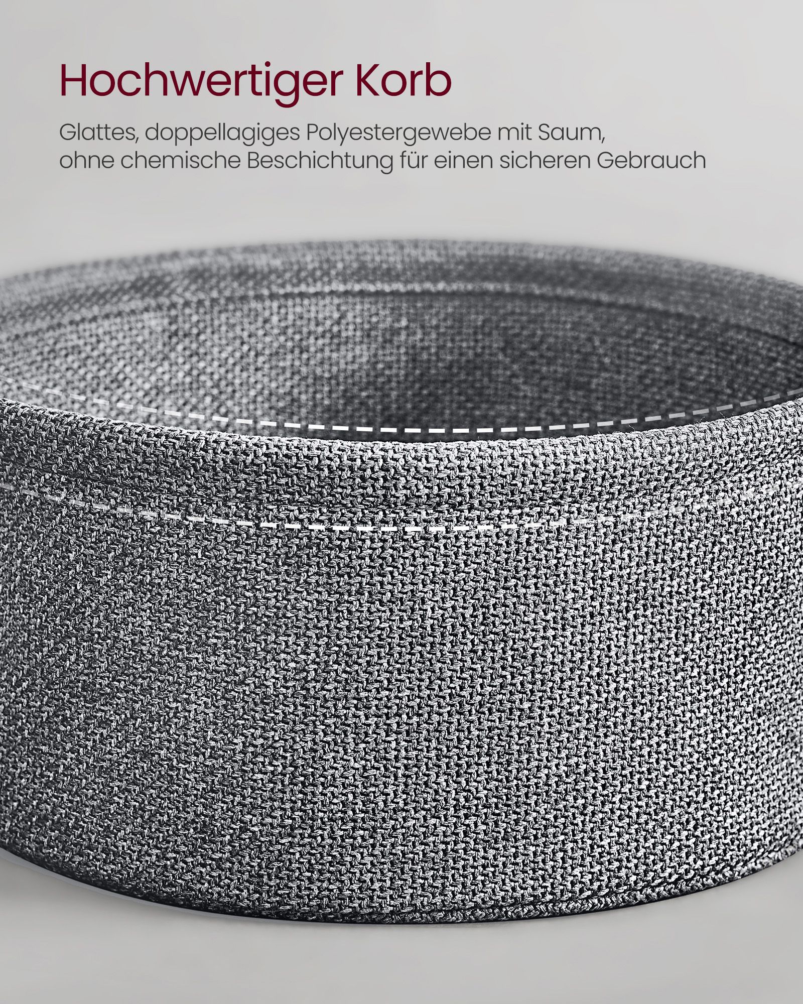 Runt nattduksbord/sidobord med eluttag, USB-laddare och tygkorg – 45 cm, grå