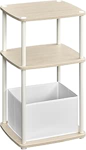 Beige sidobord 30 × 34 × 58 cm med tyglåda och 3 hyllor