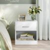 Sängbord med låda, vitt, 28 × 39 × 41 cm