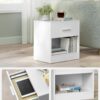 Sängbord med låda, vitt, 28 × 39 × 41 cm