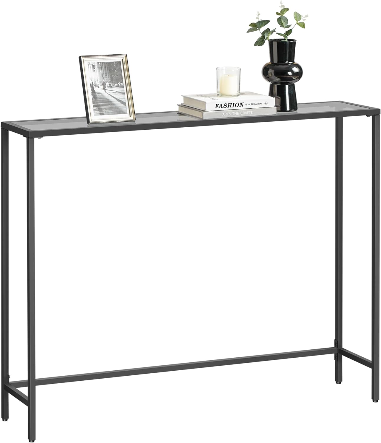 Elegant konsolbord med glas och svart finish, 100 x 20 x 80 cm
