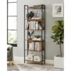 Bokhylla med 6 nivåer i industriell stil – vintage brun, 60 × 24 × 186 cm
