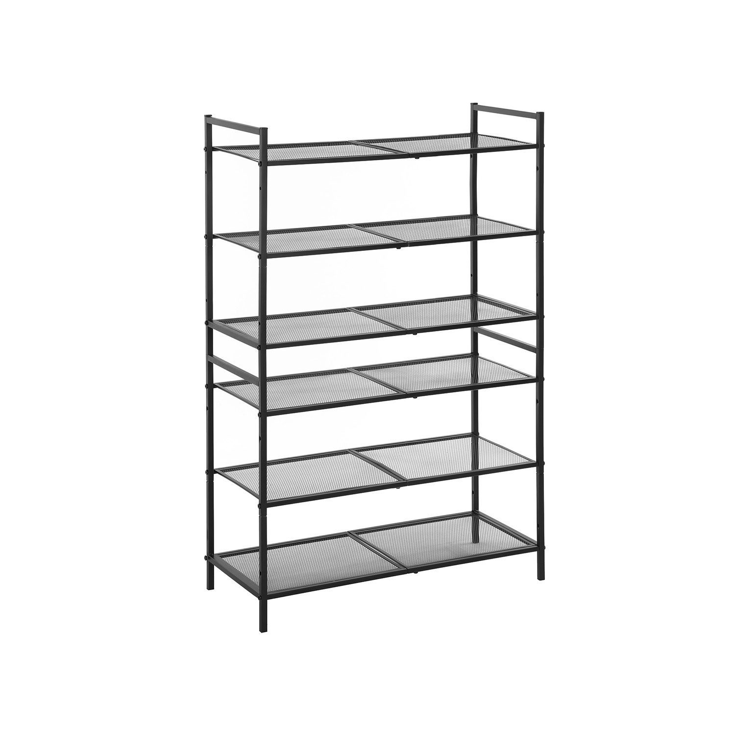 Skoställ med 3 hyllor i metallnät, svart, 68 × 30 × 53 cm