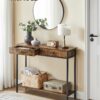 Vintage brunt konsolbord med förvaring – 2 lådor, 100×30×80 cm