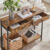 Vintage brunt konsolbord med förvaring – 2 lådor, 100×30×80 cm