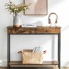 Vintage brunt konsolbord med förvaring – 2 lådor, 100×30×80 cm