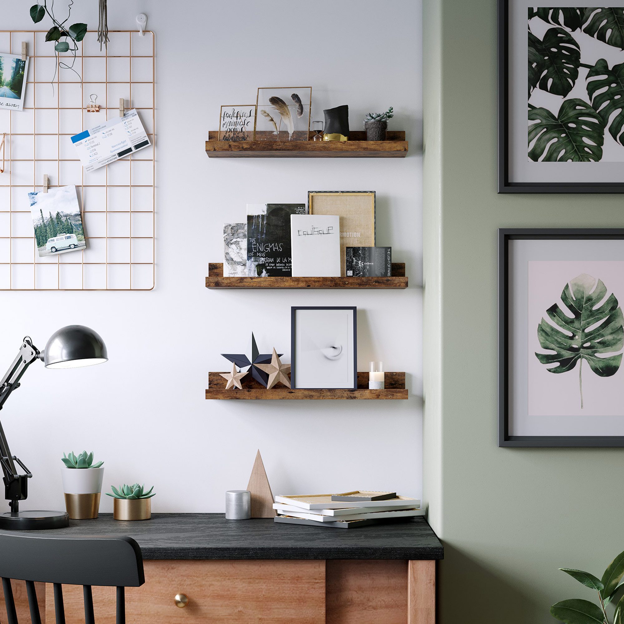 Tavelhyllor 3-pack, 38 × 10 × 5 cm – vintage brun