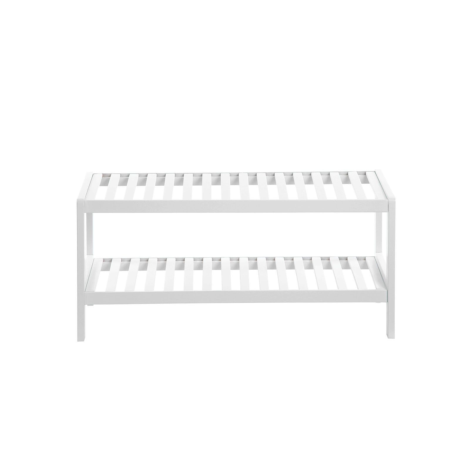 Bambu skoställ och förvaringshylla, vit, 2 plan, 70 × 26 × 33 cm