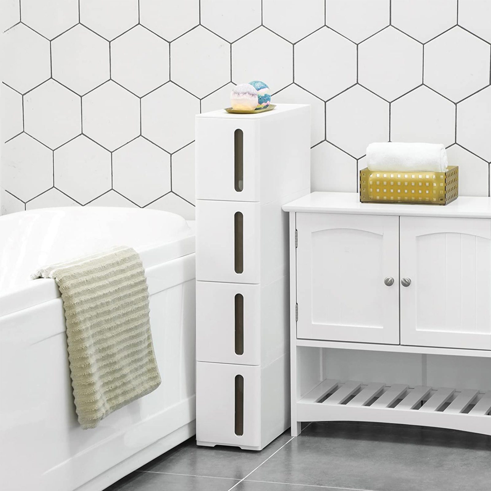 Tunn förvaringslåda på hjul med 4 utdragbara lådor – 17 × 45 × 84 cm