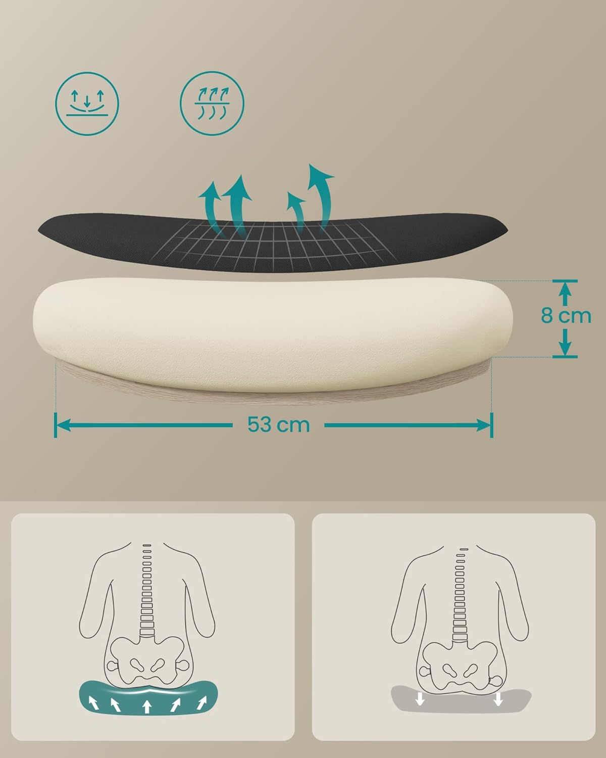 Ergonomisk kontorsstol, skrivbordsstol, snurrstol med mesh, vadderat svankstöd, vippfunktion, 53 cm sits, fällbara armstöd, nackstöd,