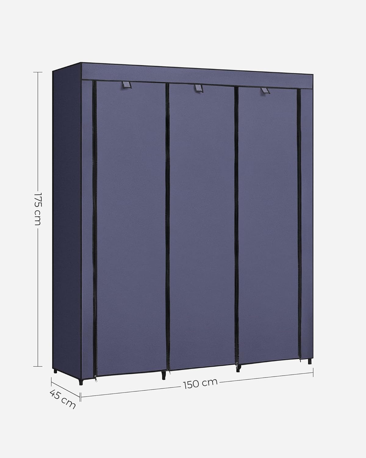 Klädgarderob i tyg med mörkblått överdrag, 150 x 45 x 175 cm