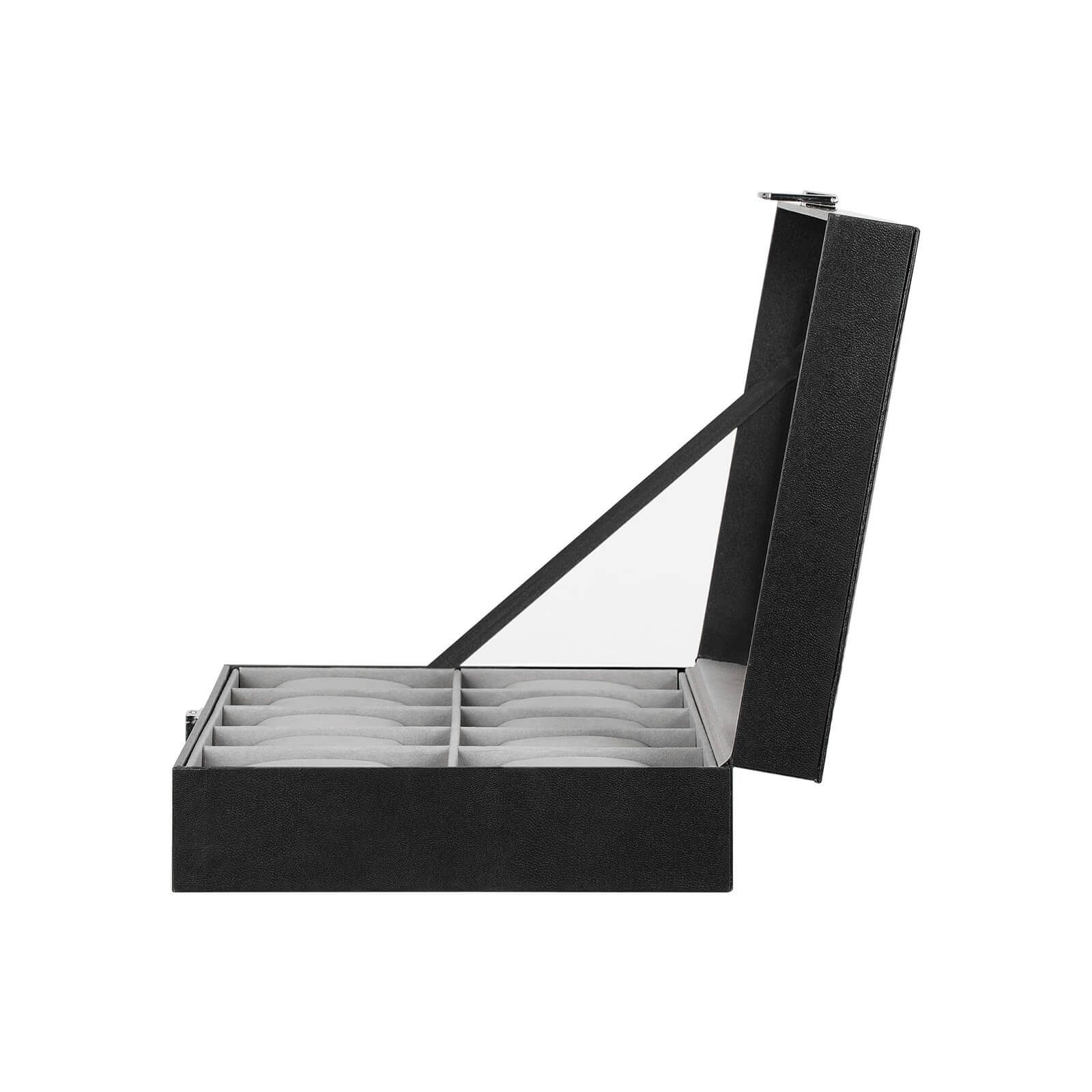 Klocklåda med glaslock och 10 fack – elegant förvaring för 10 klockor