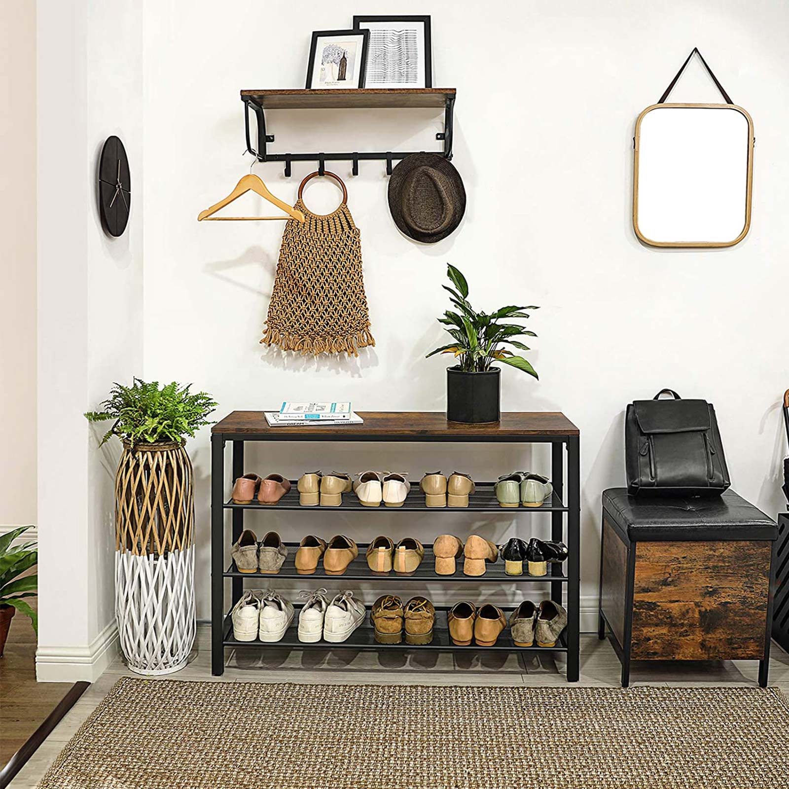 Avlastningsbord för hallen med 3 näthyllor för skor – 100 × 30 × 72 cm