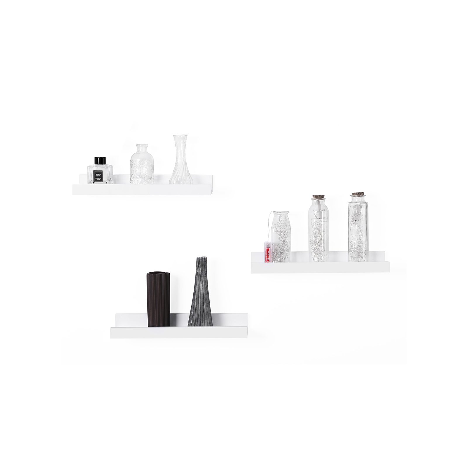 3 st vägghyllor med kant för tavlor – vit, 38 × 10 × 5 cm