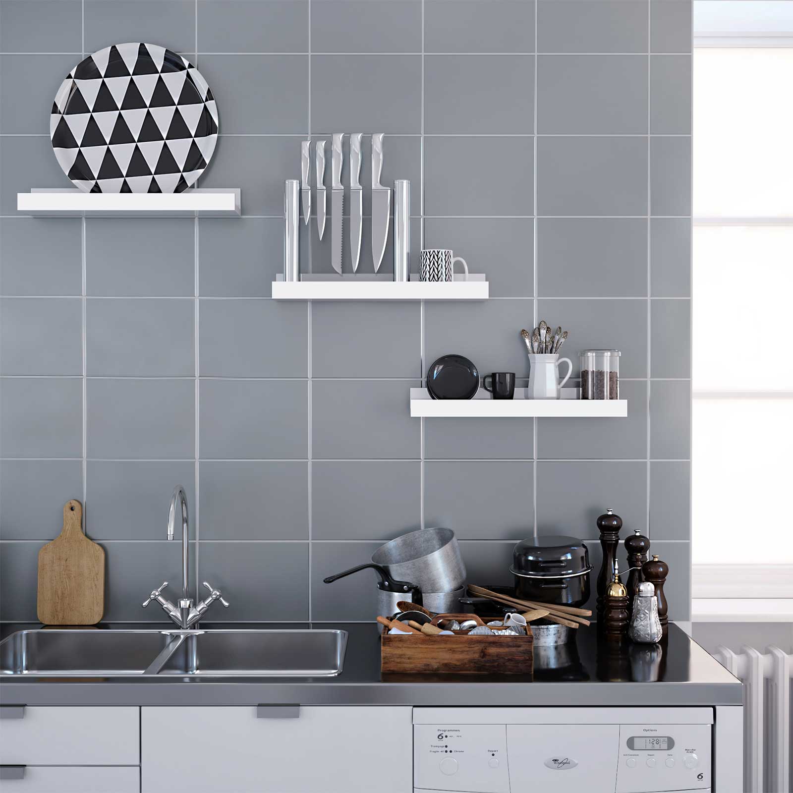 3 st vägghyllor med kant för tavlor – vit, 38 × 10 × 5 cm