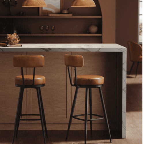 Eleganta Barstolar i Konstläder med 360° Rotation - Set om 2 - 57 x 57 x 101 cm