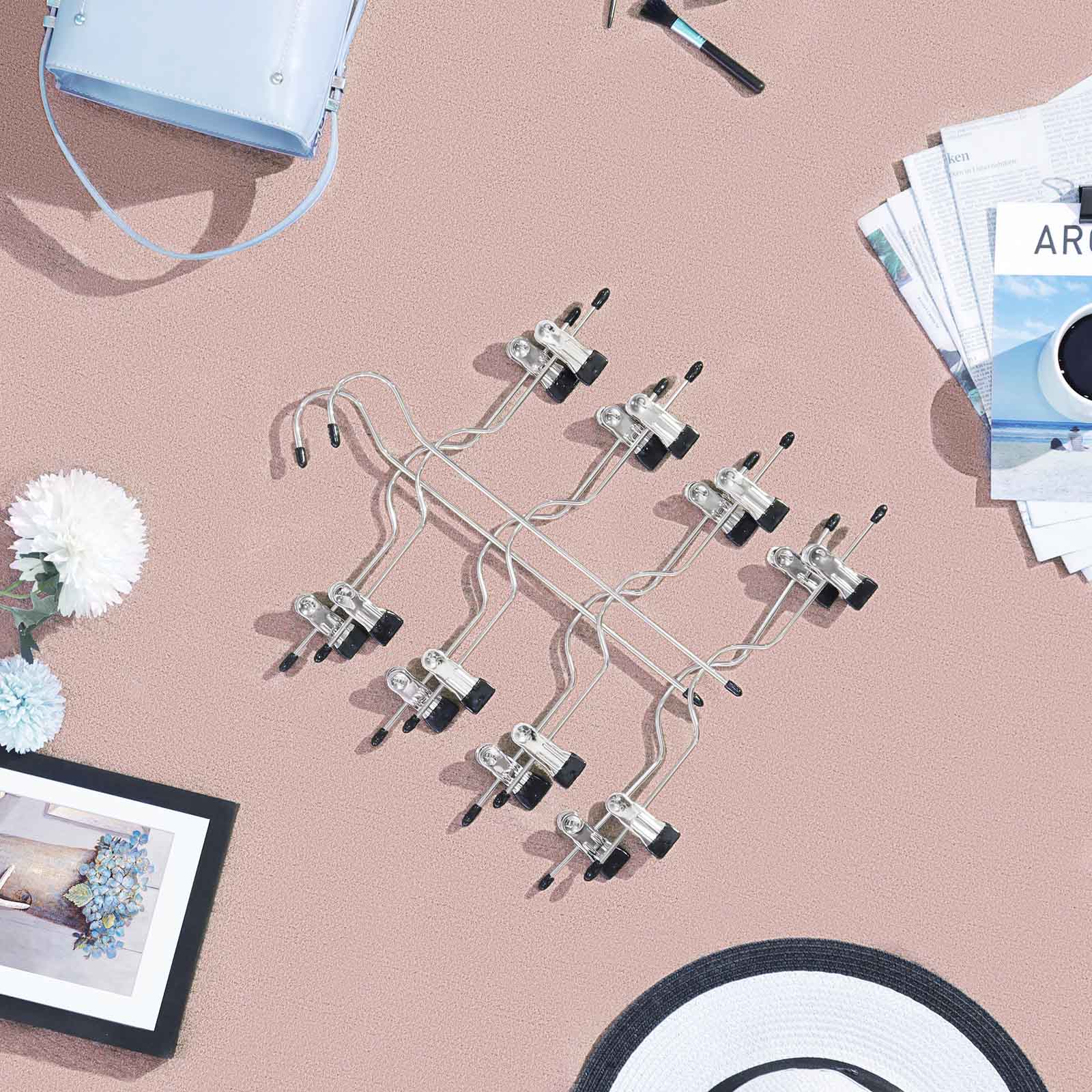 3-pack byx- och kjolhängare med 4 par klämmor – 32 cm