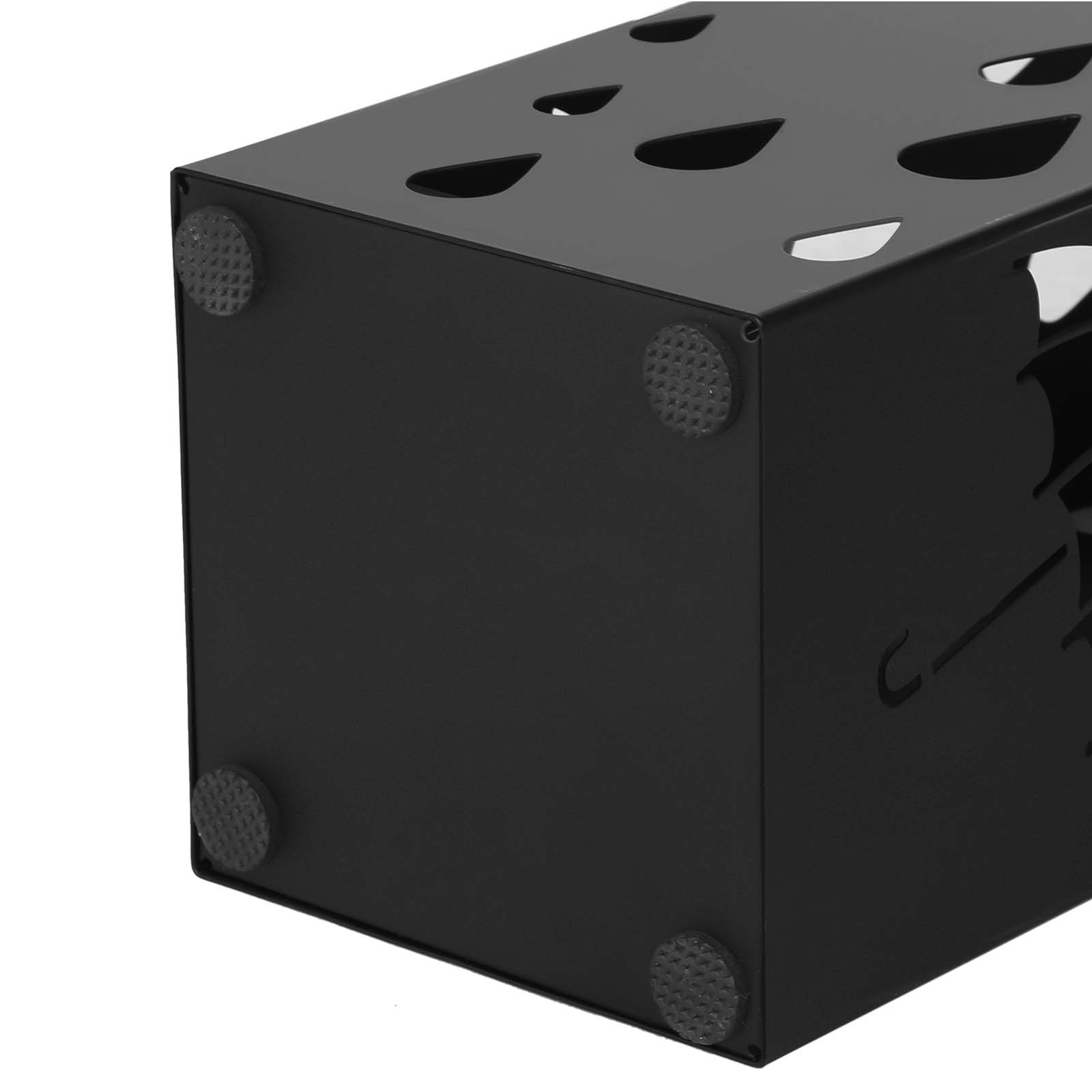 Svart paraplyställ med krokar, fyrkantig design – 15,5 × 15,5 × 49 cm