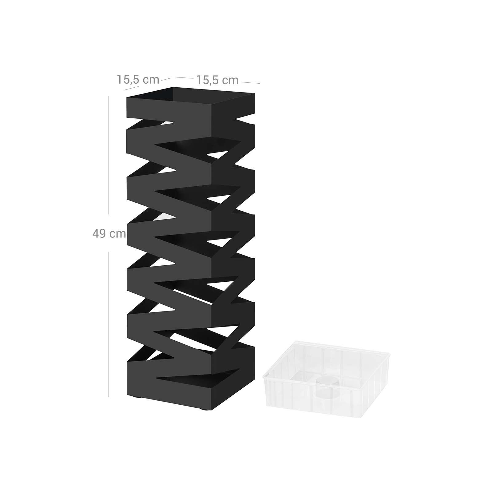 Metallparaplyställ med krokar och vattenuppsamlare, fyrkantigt, svart