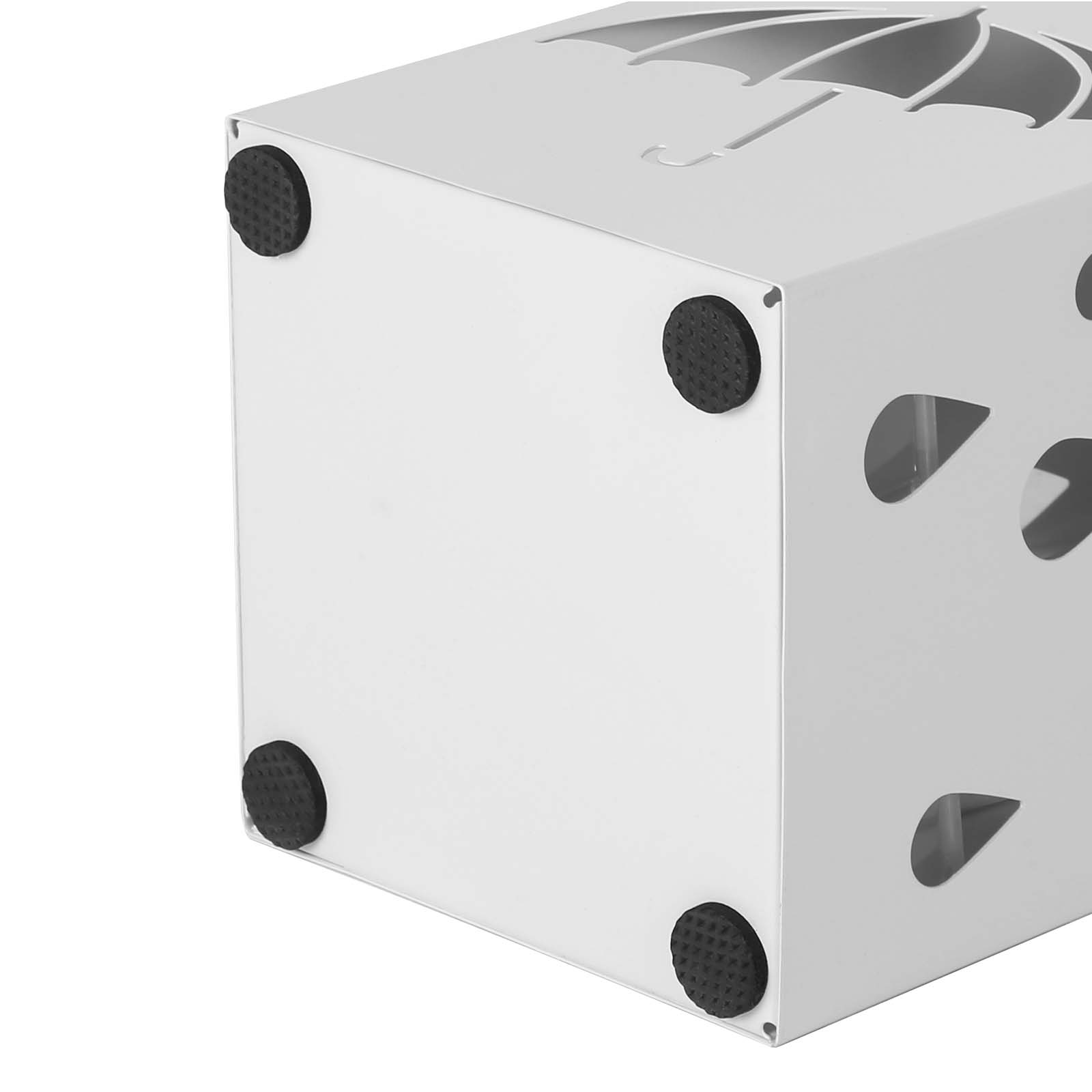 Vitt fyrkantigt paraplyställ i metall med krokar, 15,5 × 15,5 × 49 cm