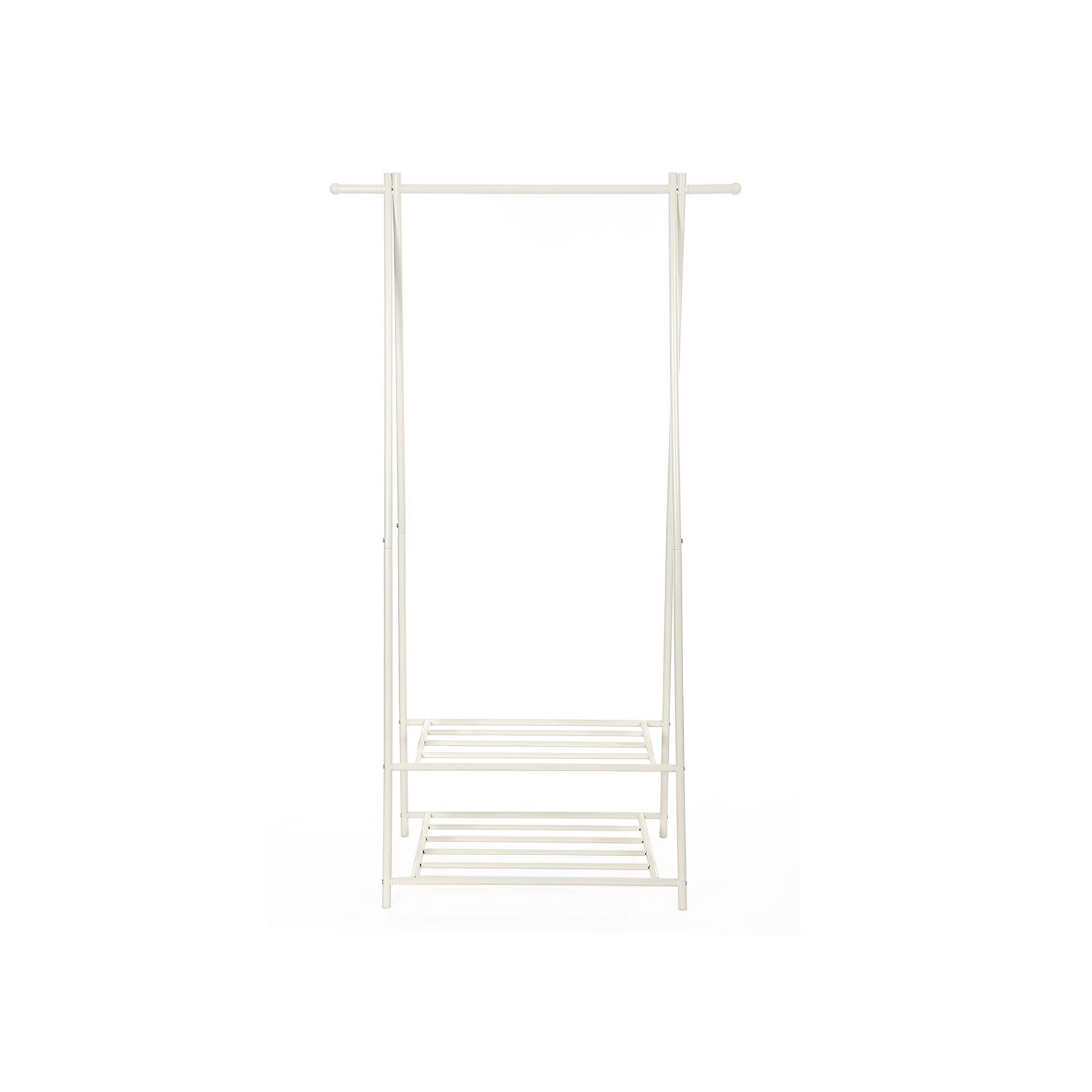 Klädställ i vit metall med två skohyllor, max belastning 20 kg, 87,5 × 41 × 155 cm