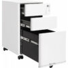 Arkivskåp i metall med hjul och lås, 3 lådor – vitt