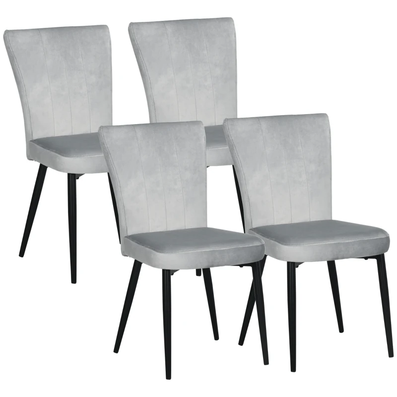 4 matstolar, accentstolar för kök och matrum, stolsset, velourlook, ljusgrå + svart