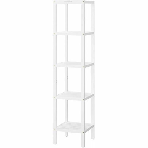 Badrumshylla i Trä, 5 Plan – Slim Design i Vit, 33 x 33 x 146 cm