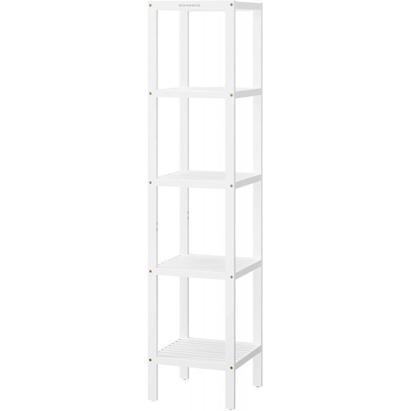 Badrumshylla i Trä, 5 Plan – Slim Design i Vit, 33 x 33 x 146 cm