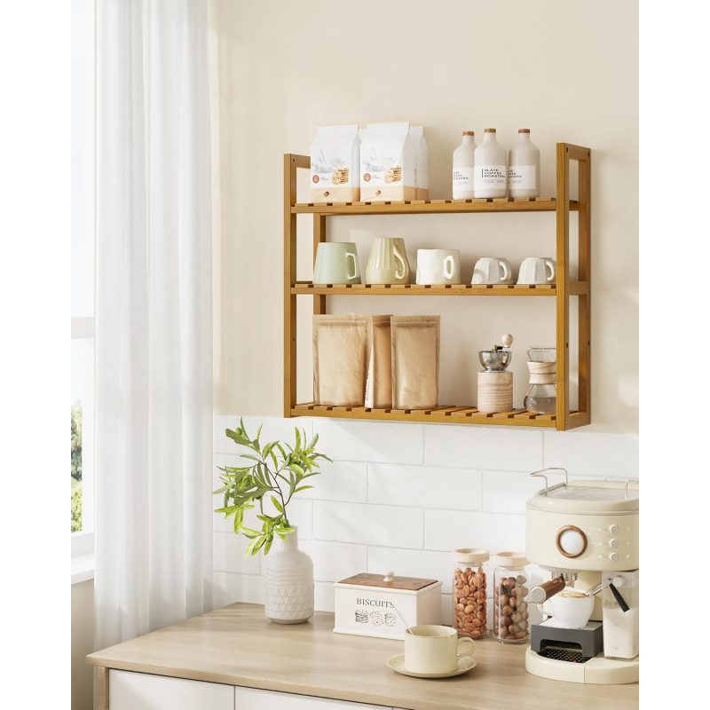 Bambu Badrumshylla med 3 Justerbara Hyllplan – För Golv/Vägg, 60 × 15 × 54 cm