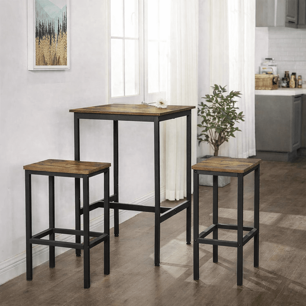 Barbord i industriell vintage-stil, 60 x 60 x 92 cm, brun-svart