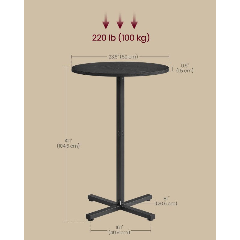 Barbord Rund Modell – Metallram i Svart, 60x60x105 cm