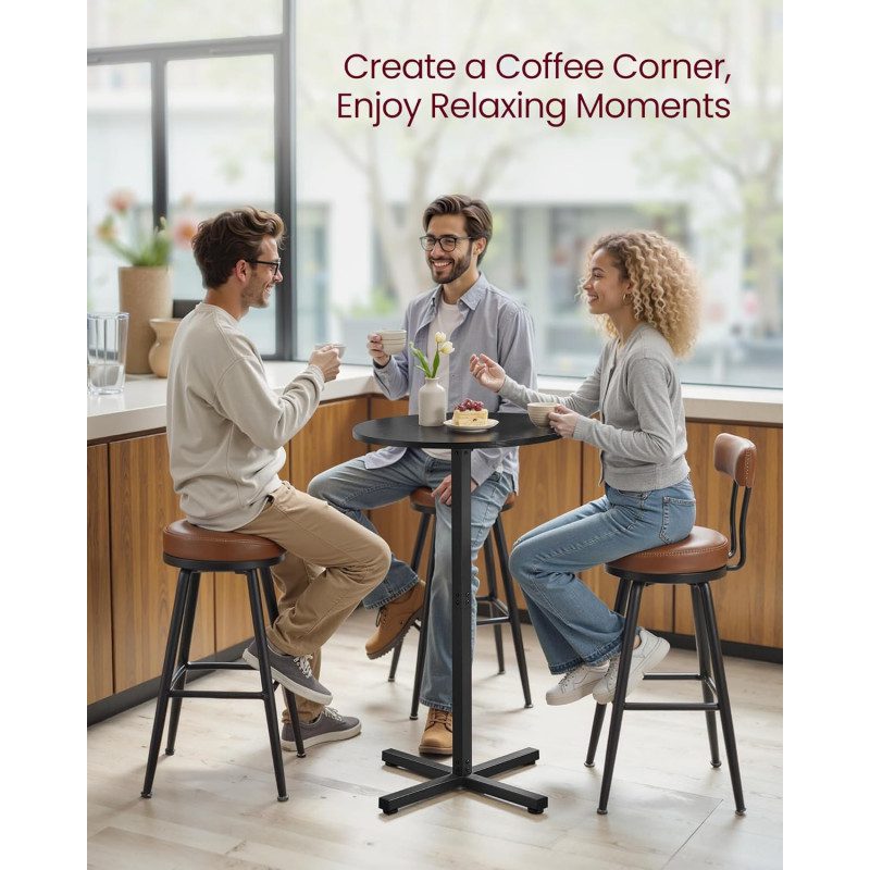 Barbord Rund Modell – Metallram i Svart, 60x60x105 cm