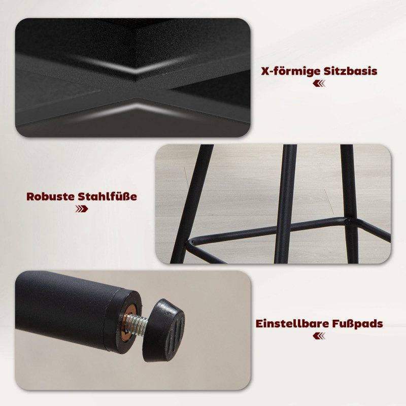 Barstolar 2-pack Beige Chenille med Ryggstöd – Sitthöjd 68 cm