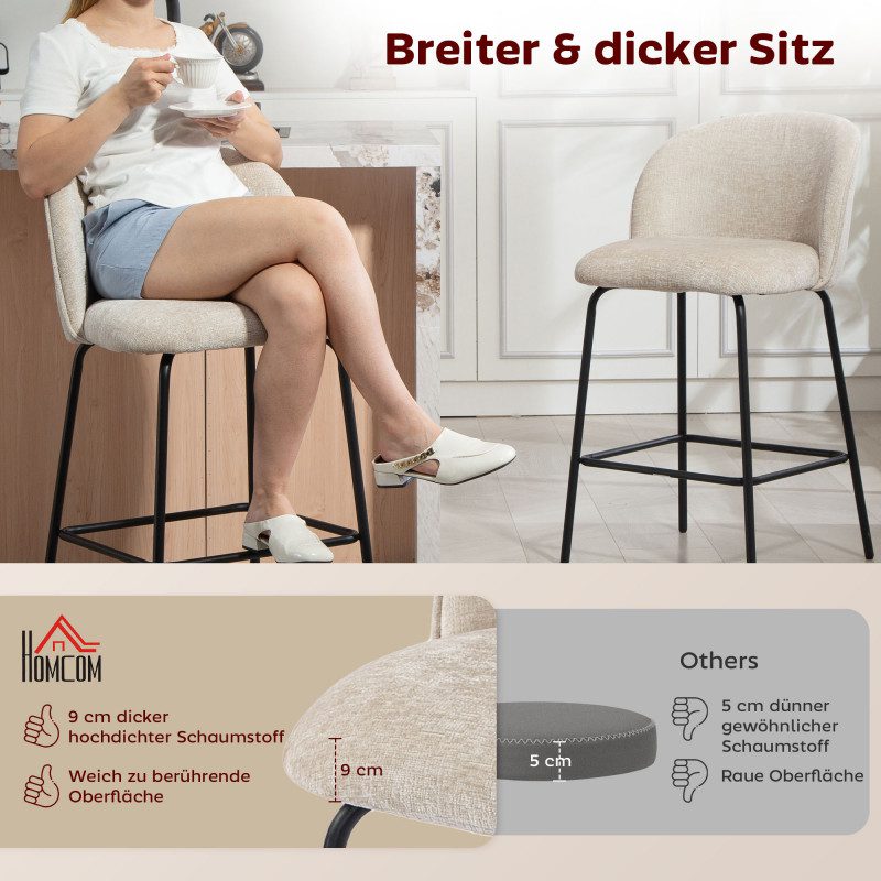 Barstolar 2-pack Beige Chenille med Ryggstöd – Sitthöjd 68 cm