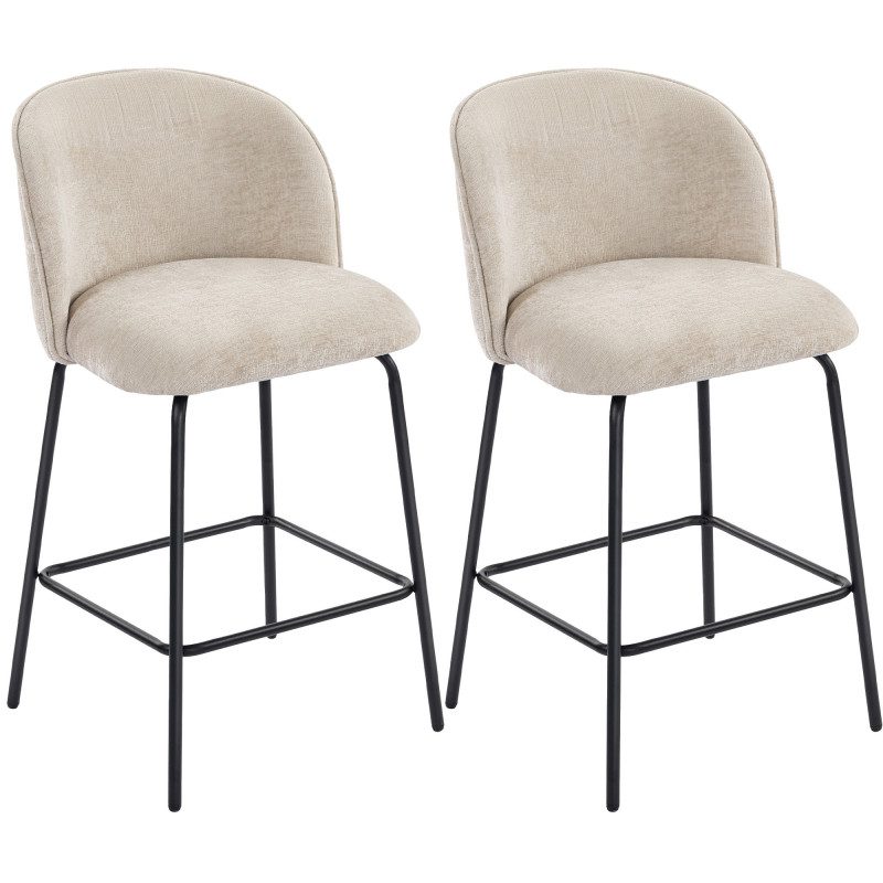 Barstolar 2-pack Beige Chenille med Ryggstöd – Sitthöjd 68 cm