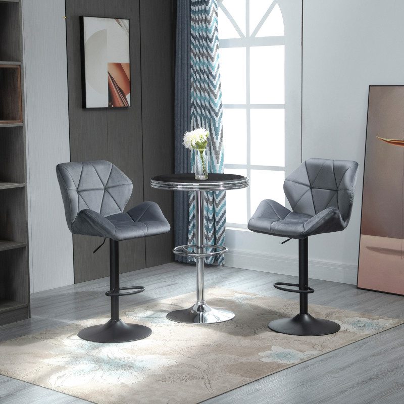 Barstolar 2-pack i Sammet – Justerbar Höjd med Ryggstöd & Fotstöd