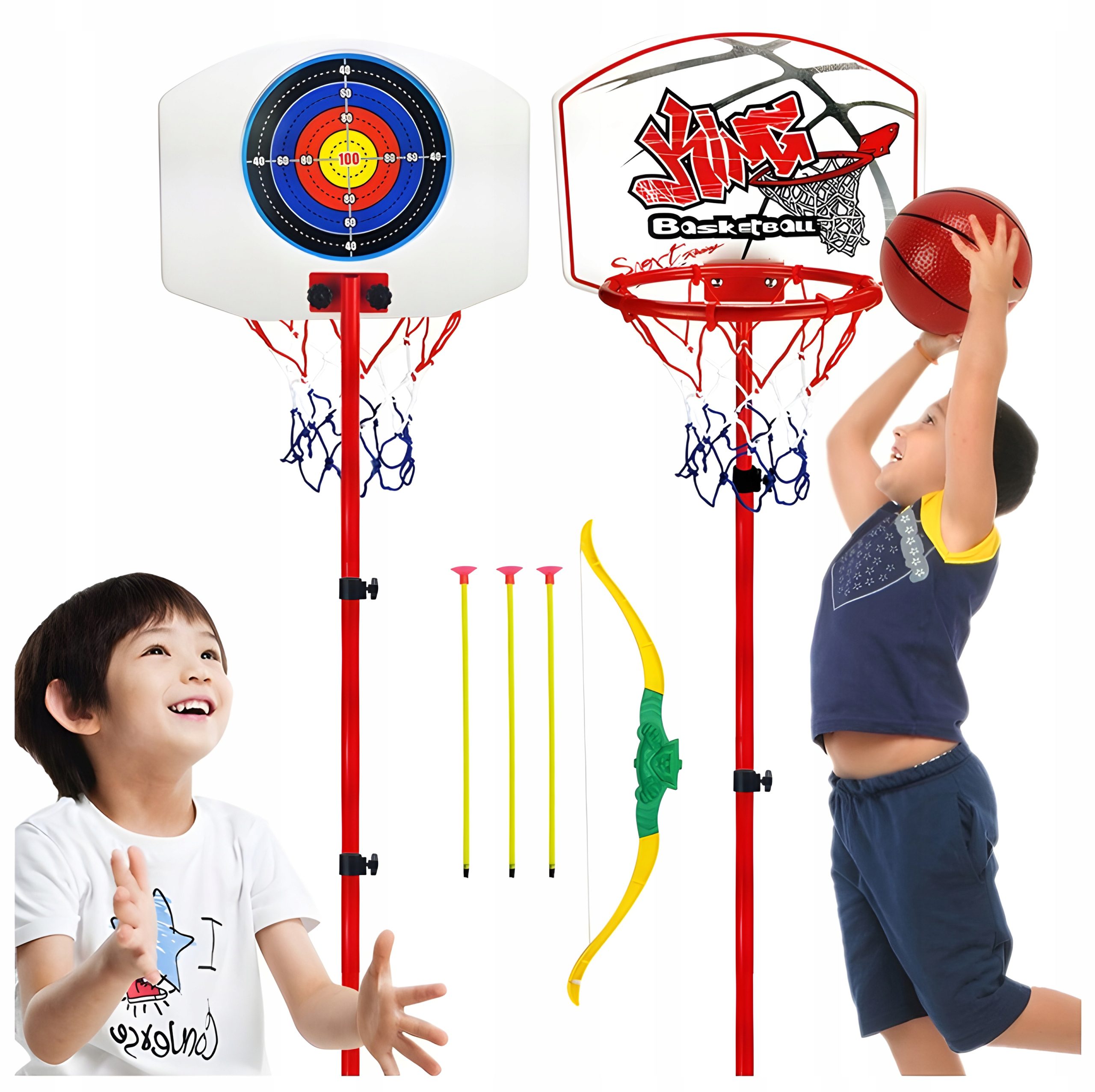 Basketset för barn: Korg, boll, ryggtavla, skjutbana, båge, pilar