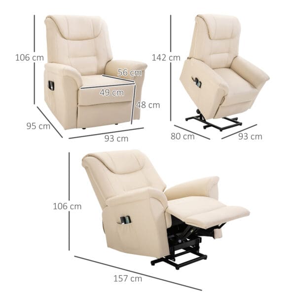 Elektrisk TV-fåtölj med massage, värme & ståhjälp – krämvit recliner - Bild 3