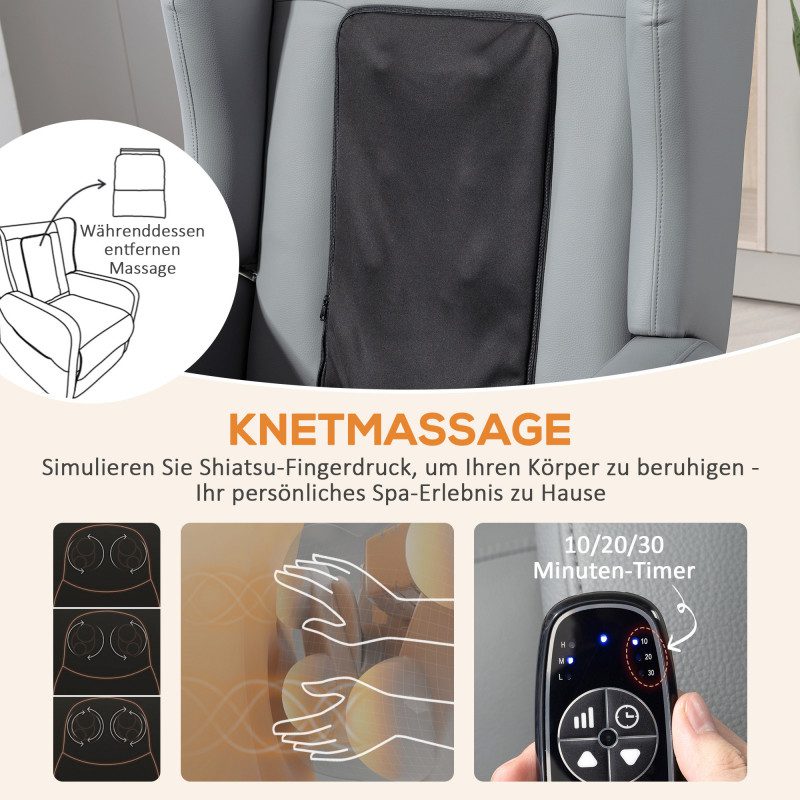 Elektrisk Massagestol Grå Läderblandning med 3D-Knådningsfunktion