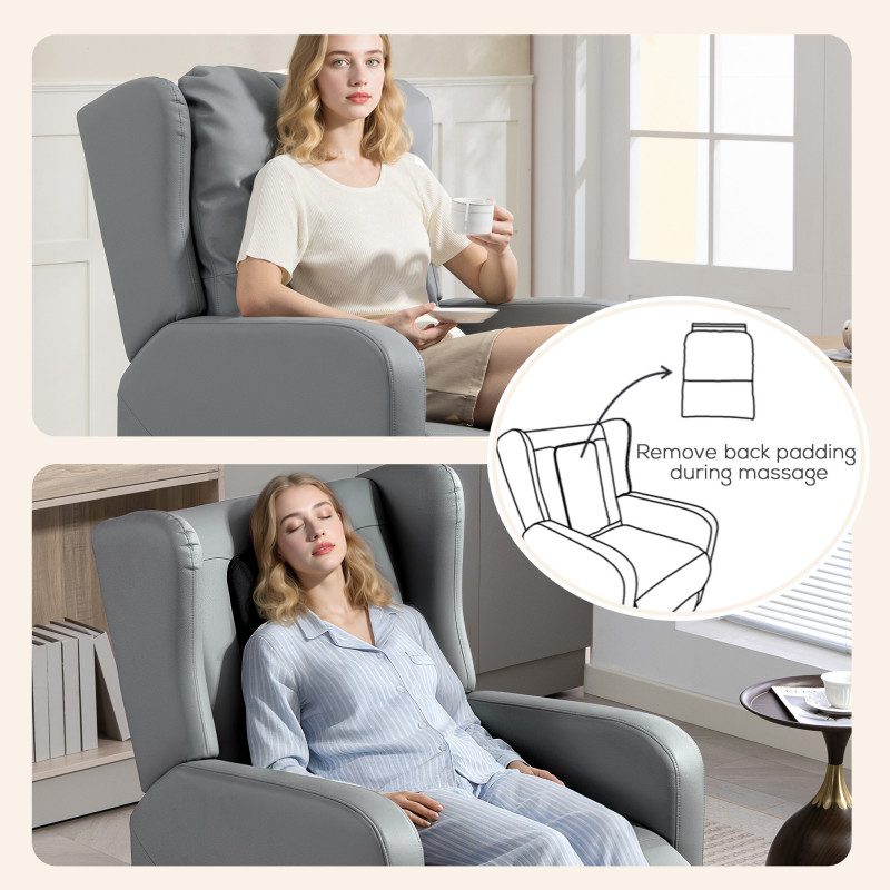 Elektrisk Massagestol Grå Läderblandning med 3D-Knådningsfunktion