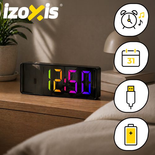 Digital LED-Väckarklocka – Alarmklocka med Färgdisplay, Temperatur & Snooze - Bild 3